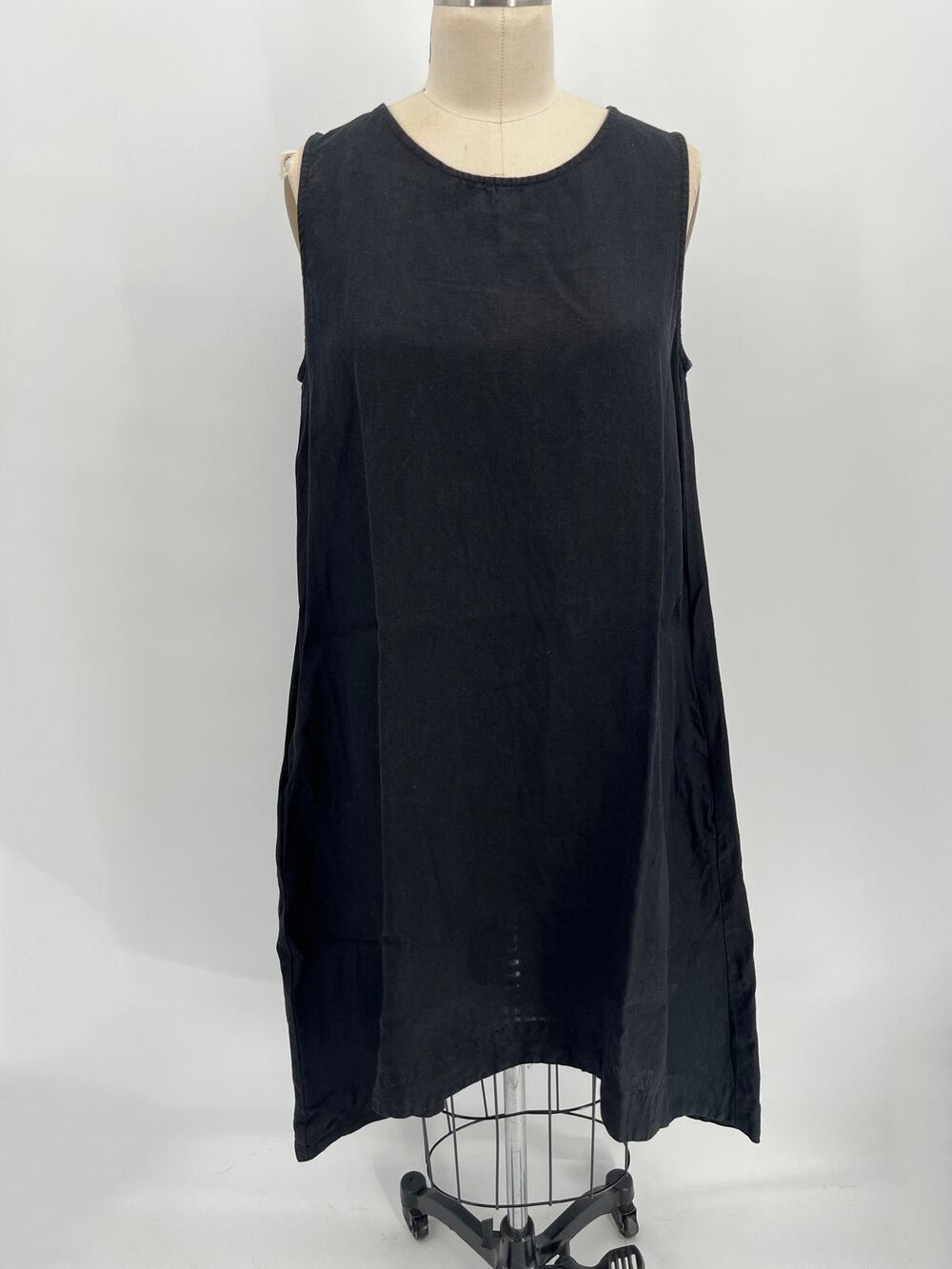 Magic Linen Royal Toscana Linen Dress Sz L Black Sleeveless High Low